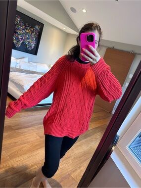 Classic Red Cable Knit Women's Sweater